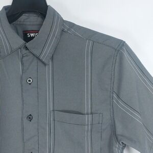 Swiss Alps Short‎ Sleeve Shirt Mens Small Gray Black Micro Houndstooth